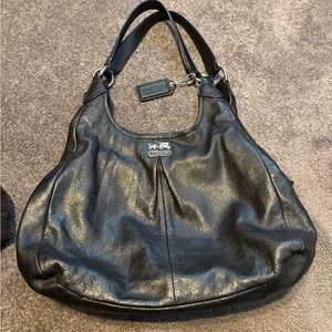 Coach Black Leather Shoulder Bag with Silver Accents
